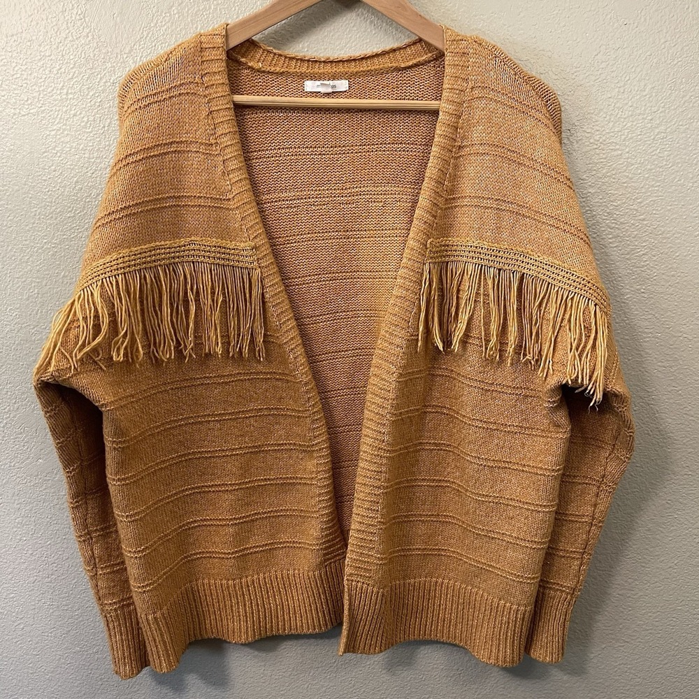 Maurices Boho Fringe Cardigan Mustard Yellow Open Front Festival Size XL